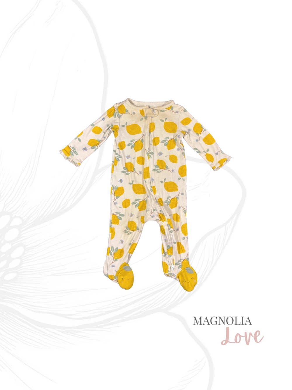 🍋 Carter’s White Lemon Print Unisex Girls Footie Pajamas Footed Sleeper 9M